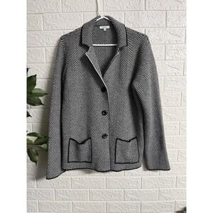 Gio & Gio Italy Wool Blend Cardigan, Black White Geometric Herringbone. Sz XL